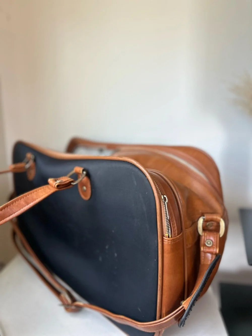 Vintage Black & Brown Travel Weekender Bag